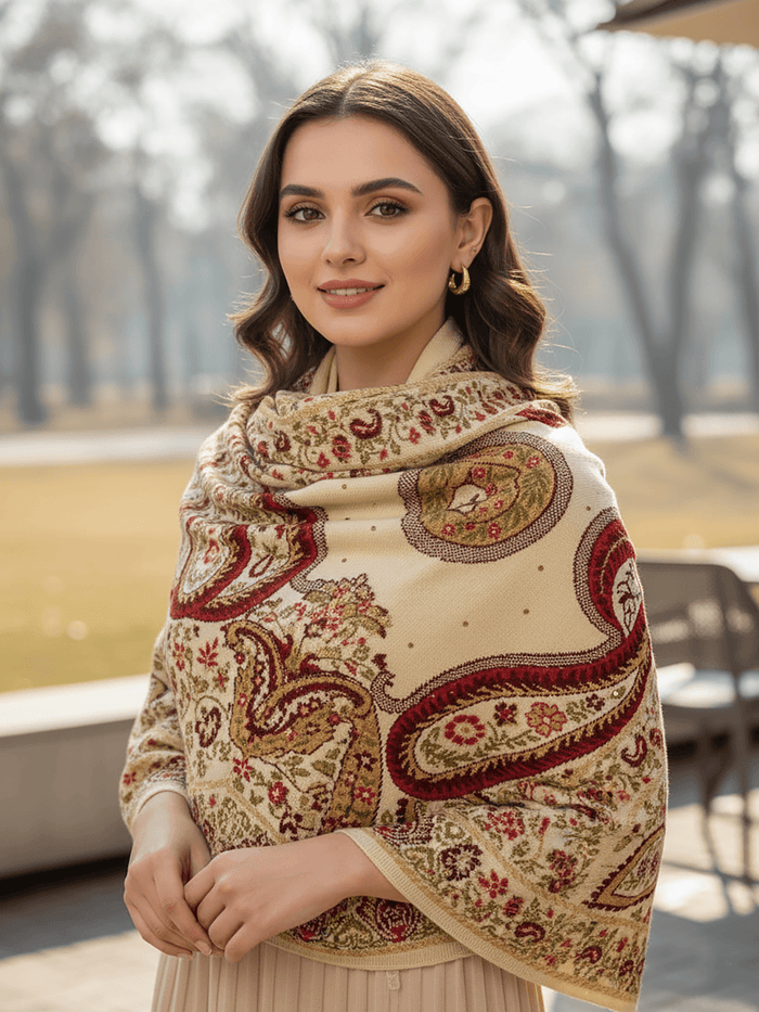 Winter Wear - Soft Knitted Warm Light Beige Women Shawl.