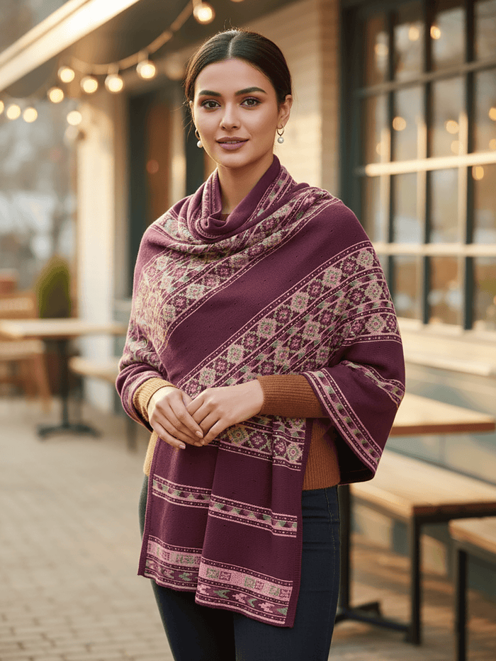 Winter Wear - Soft Knitted Warm Light Purple Acrylic Women Shawl.