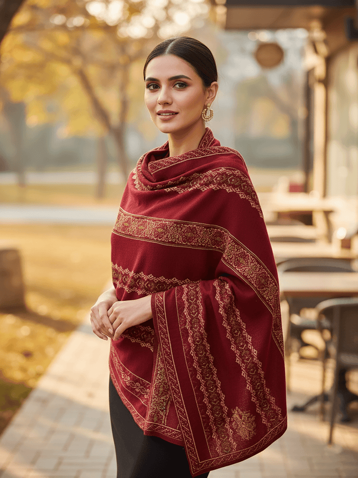 Winter Wear - Soft Knitted Warm Maroon Acrylic Shawl For Women.