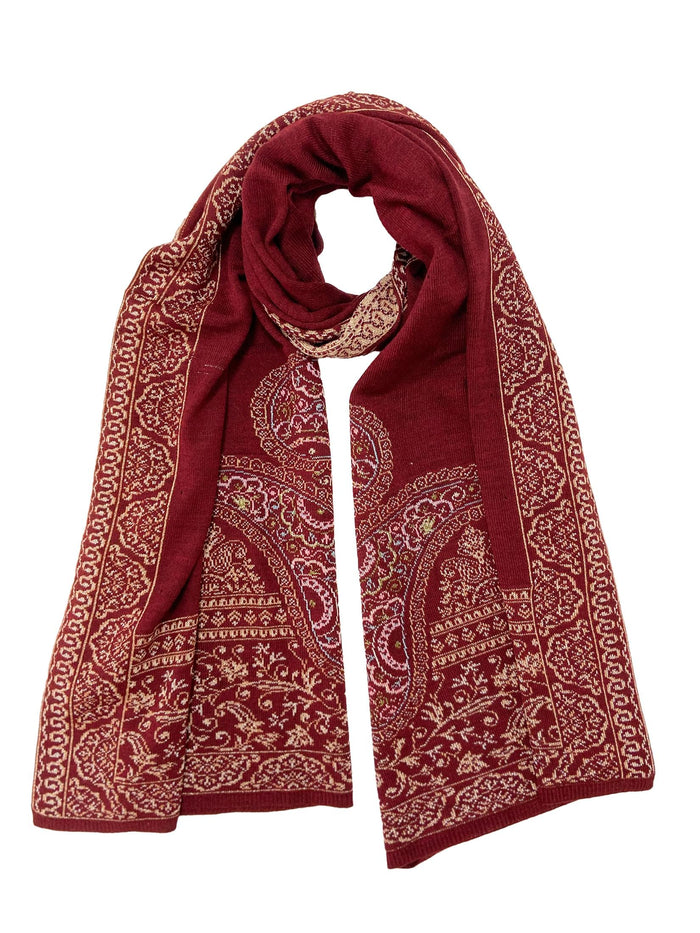 Winter Wear - Soft Knitted Warm Maroon Acrylic Woven Design Shawl.