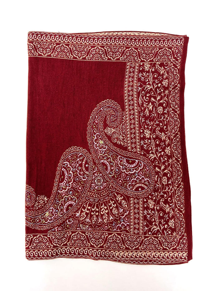 Winter Wear - Soft Knitted Warm Maroon Acrylic Woven Design Shawl.