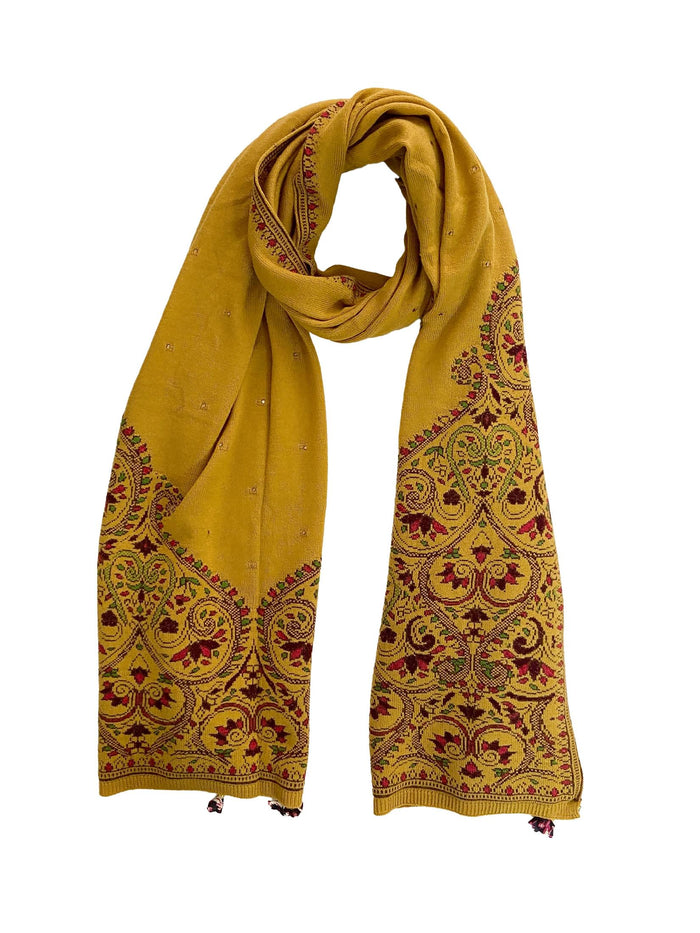 Winter Wear - Soft Knitted Warm Mustard Acrylic Women Shawl.