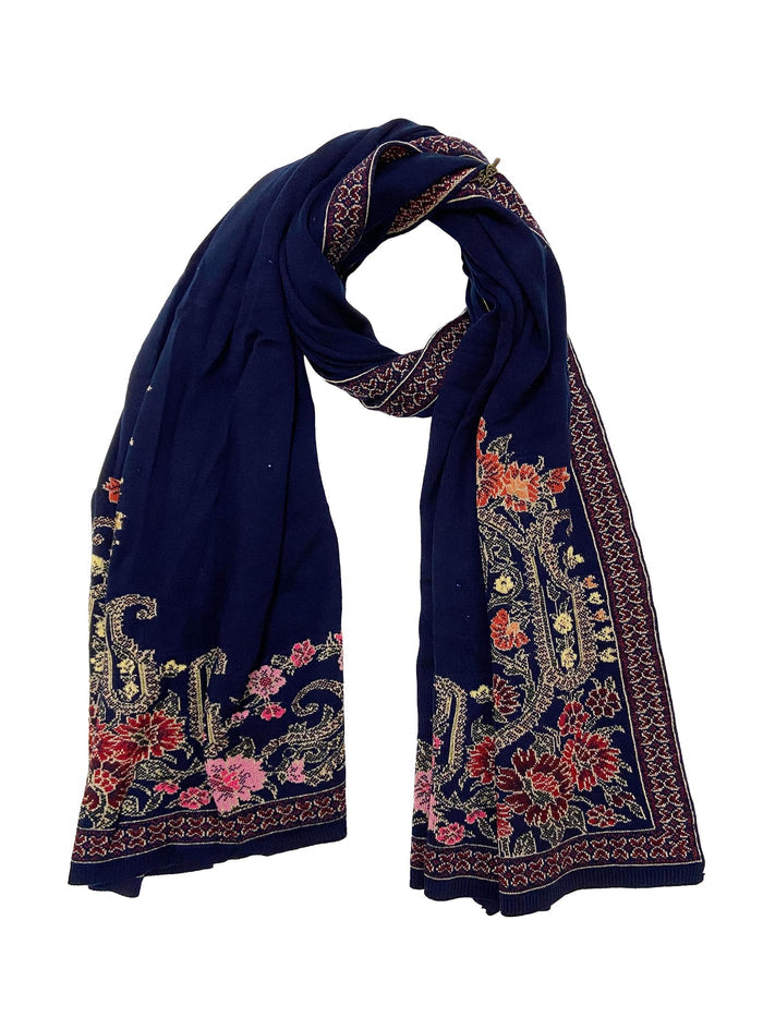 Winter Wear - Soft Knitted Warm Navy Blue Acrylic Women Shawl.