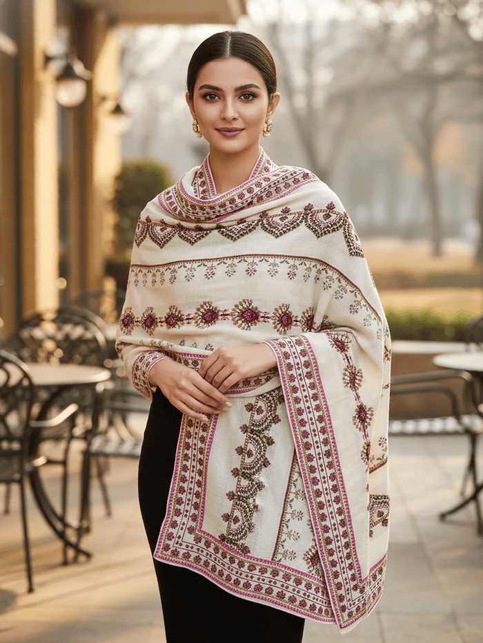 Winter Wear - Soft Knitted Warm Off White Acrylic Shawl For Women.