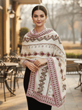 Winter Wear - Soft Knitted Warm Off White Acrylic Shawl For Women.