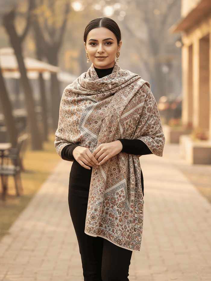 Winter Wear - Soft Knitted Warm Off White Acrylic Women Shawl.