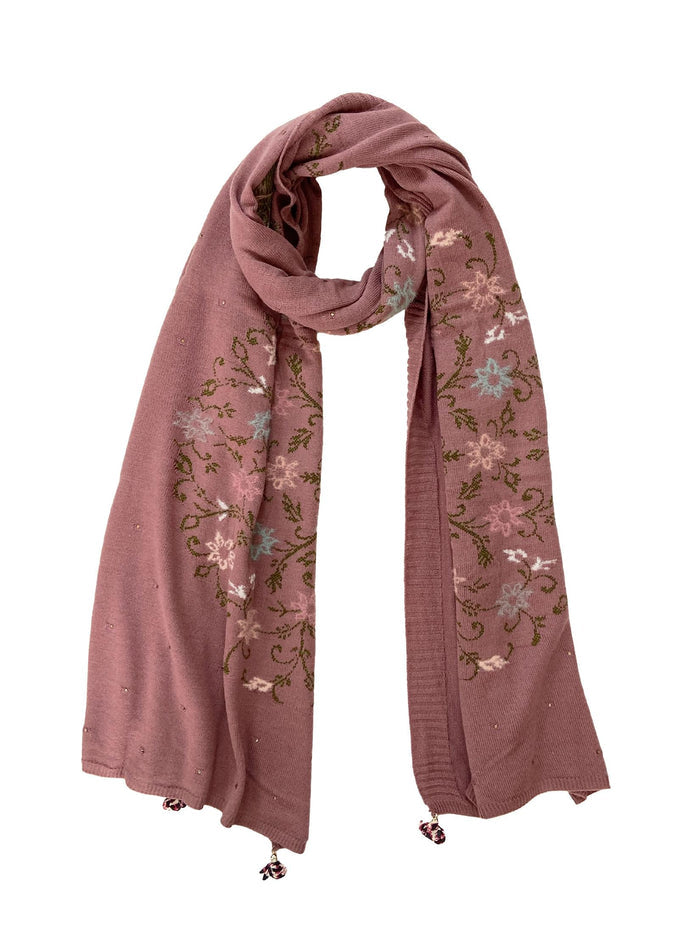Winter Wear - Soft Knitted Warm Pink Acrylic Woven Design Shawl.