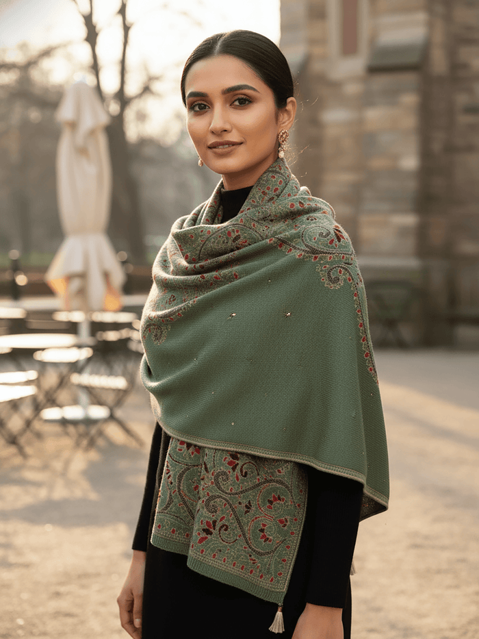 Winter Wear - Soft Knitted Warm Sea Green Acrylic Women Shawl.