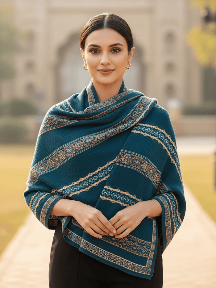 Winter Wear - Soft Knitted Warm Teal Acrylic Women Shawl.
