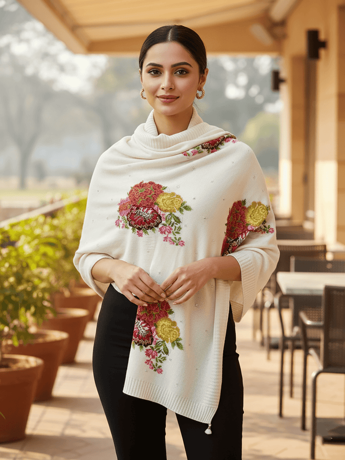 Winter Wear - Soft Knitted Warm White Acrylic Shawl For Women.