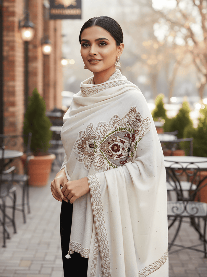 Winter Wear - Soft Knitted Warm White Acrylic Women Shawl.