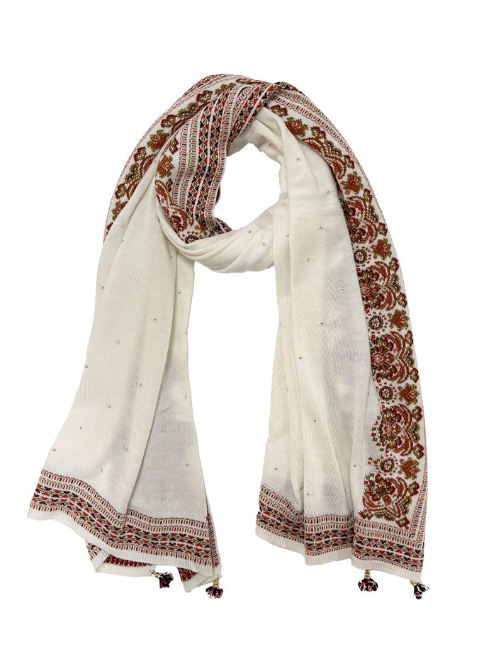 Winter Wear - Soft Knitted Warm White Acrylic Woven Design Shawl.