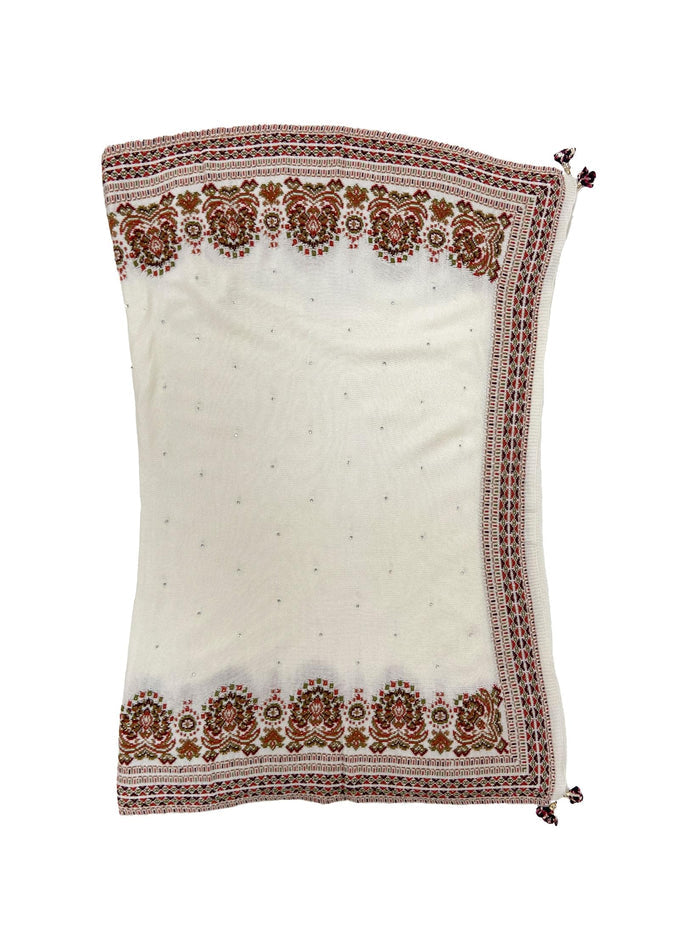 Winter Wear - Soft Knitted Warm White Acrylic Woven Design Shawl.