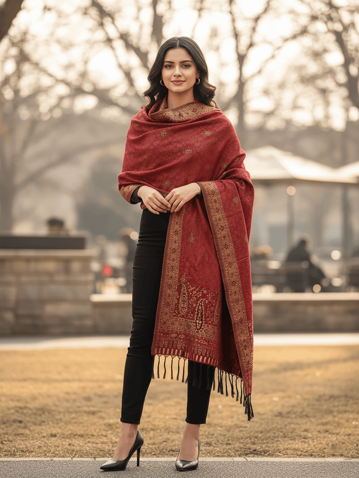 Winter Wear - Soft Maroon Acrylic Stole For Women.