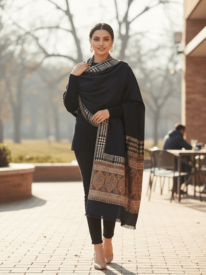 Winter Wear - Stylish Black Acrylic Stole For Women.