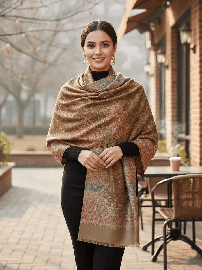 Winter Wear - Stylish Brown Acrylic Stole For Women.