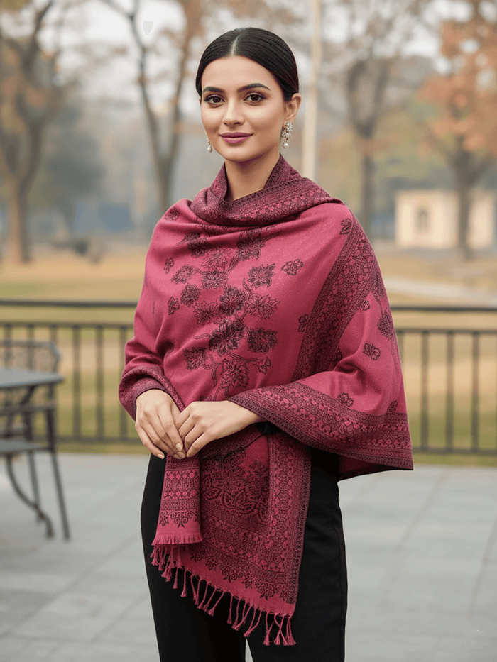 Winter Wear - Stylish Dusty Pink Acrylic Stole For Women.