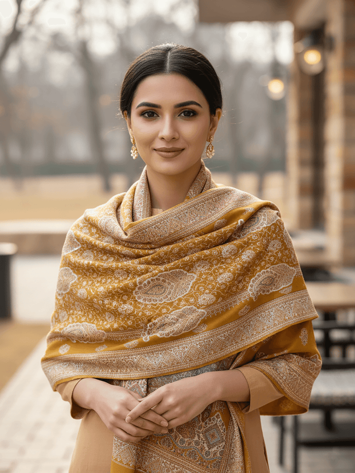 Winter Wear - Stylish Mustard Acrylic Stole For Women.