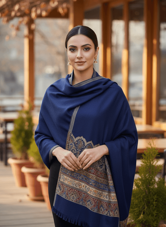 Winter Wear - Stylish Navy Blue Acrylic Stole For Women.