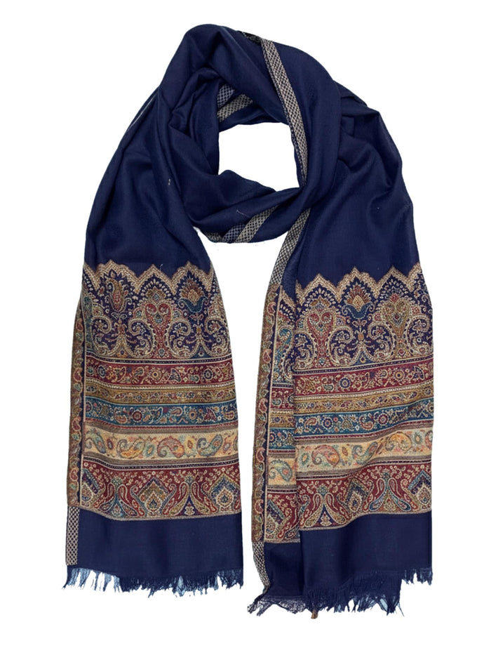 Winter Wear - Stylish Navy Blue Acrylic Stole For Women.