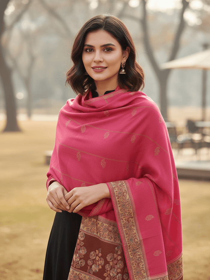 Winter Wear - Stylish Pink Acrylic Stole For Women.