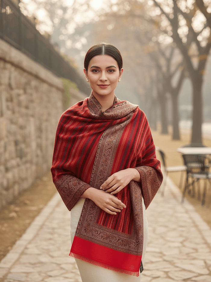 Winter Wear - Stylish Red Acrylic Stole For Women.