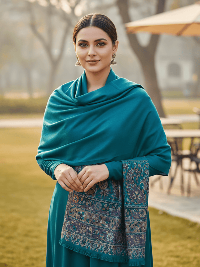 Winter Wear - Stylish Teal Acrylic Stole For Women.