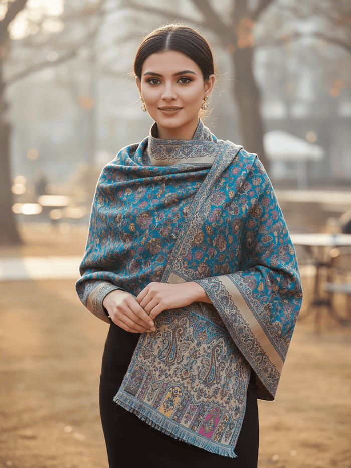 Winter Wear - Teal Acrylic Stole For Women.