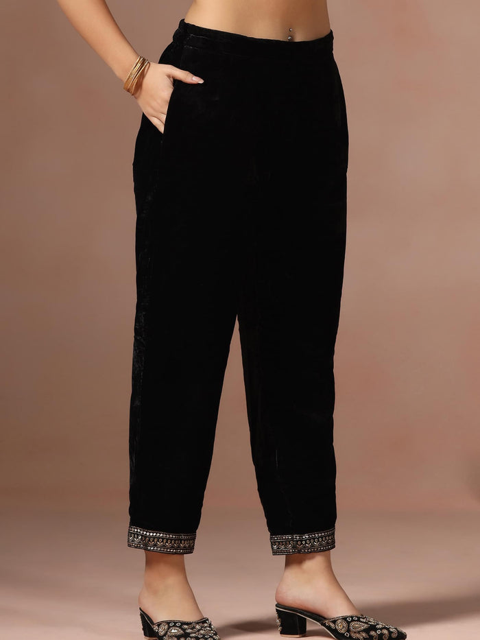 Winter Wear Velvet Black Embroidered Kurta Comfort Pant Dupatta.