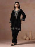 Winter Wear Women Velvet Black Embroidered Co-Ord Set.