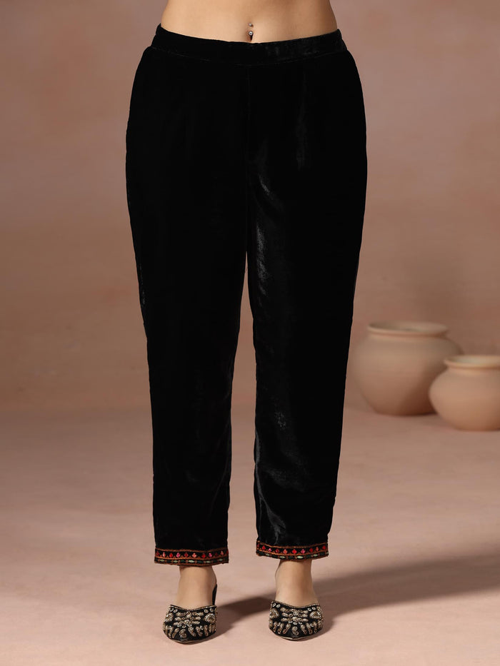 Winter Wear Women Velvet Black Embroidered Kurta Comfort Pant Dupatta.