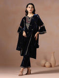Winter Wear Women Velvet Blue Embroidered Kurta Comfort Pant Dupatta.