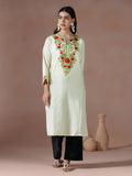 Winter Women Acrylic Cream Embroidered Kurta.