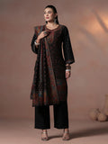 Winter Women Acrylic Jacquard Black Kurta Comfort Pant Dupatta.