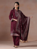 Winter Women Acrylic Jacquard Fuchsia Woven Kurta Comfort Pant Dupatta.