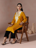 Winter Women Acrylic Mustard Embroidered Kurta.