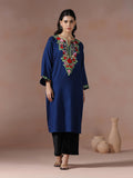 Winter Women Acrylic Navy Blue Embroidered Kurta.