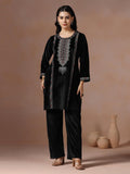 Winter Women Velvet Black Embroidered Co-Ord Set.