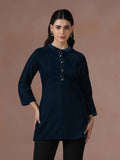 Winter Women Velvet Blue Solid Tunic.