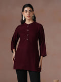 Winter Women Velvet Maroon Solid Tunic.