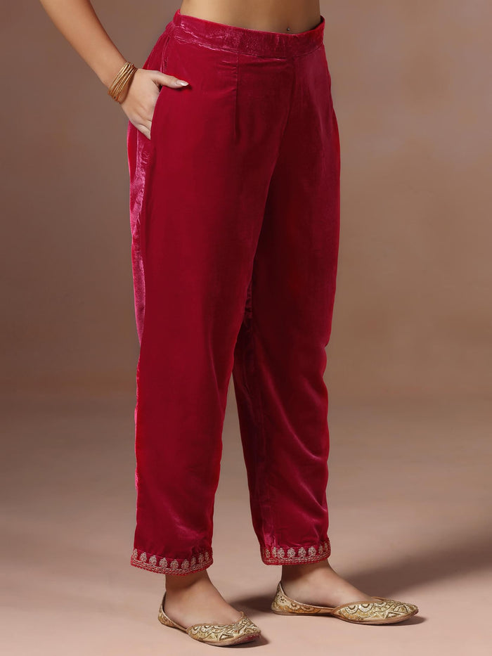 Winter Women Velvet Pink Embroidered Kurta Comfort Pant Dupatta.