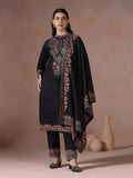 Winter Women Wool Blend Black Jacquard Kurta Comfort Pant Dupatta.