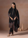 Winter Women Wool Blend Black Jacquard Kurta Comfort Pant With Dupatta.