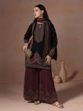 Winter Women Wool Blend Black & Maroon Jacquard Kurta Bell Bottom Dupatta.