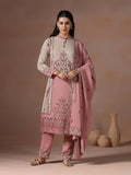 Winter Women Wool Blend Pink Jacquard Kurta Comfort Pant Dupatta.