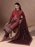 Winter Women Wool Blend Red & Maroon Jacquard Kurta Comfort Pant Dupatta.