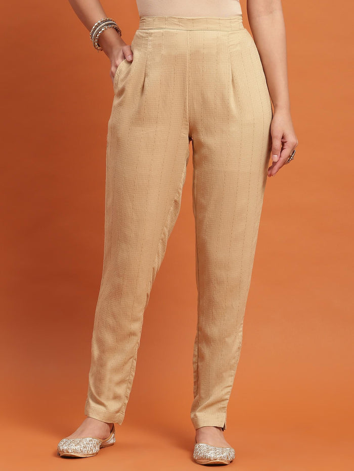 Women Beige Embroidered Kurta Trouser Dupatta.