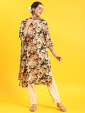 Women Beige Floral Print Kurta Trouser Dupatta.