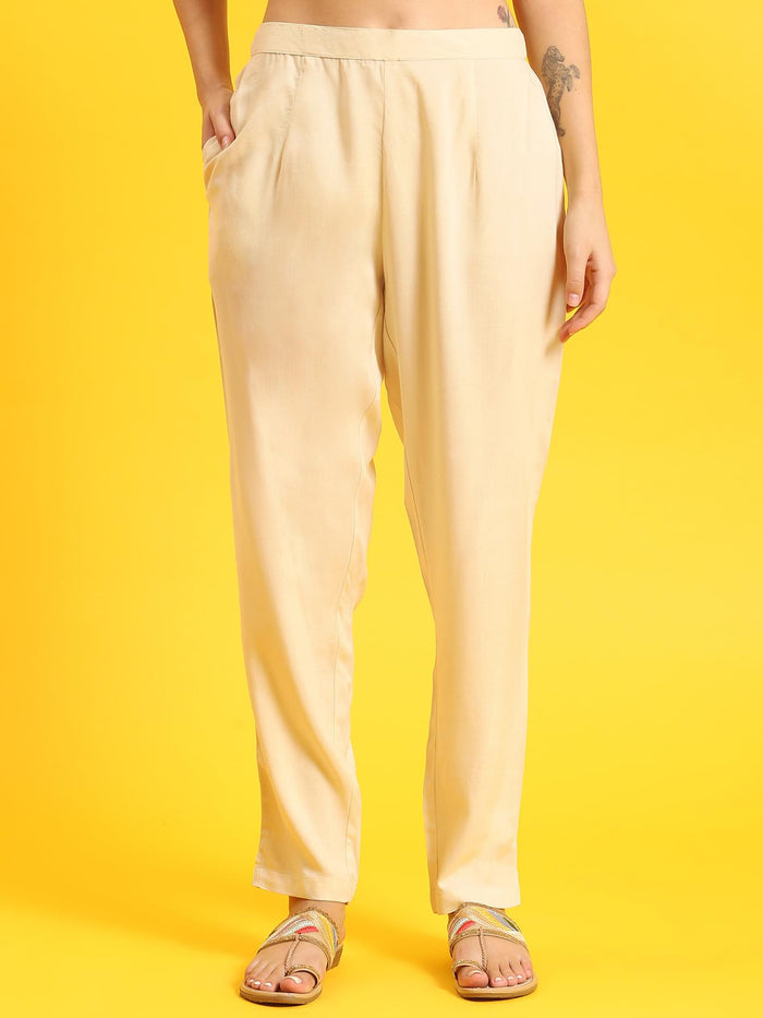 Women Beige Floral Print Kurta Trouser Dupatta.