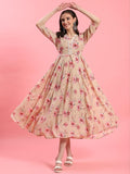 Women Beige Floral Printed Dress.